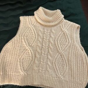 Cozy Cable Knit Turtleneck Sweater Vest - Cream